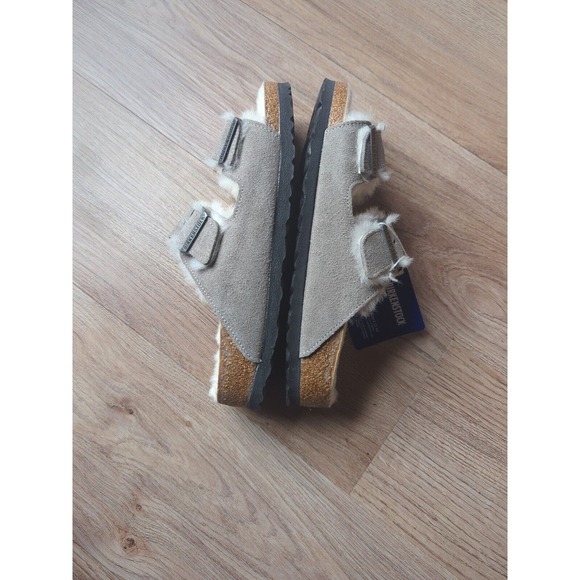 Birkenstock Arizona Stone Grey Fur Shearling Suede Sandals - Picture 12 of 14